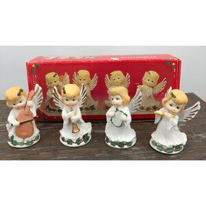 Vintage Handcrafted Christmas Angel Quartet Figurines Set Of 4 Holiday Choir